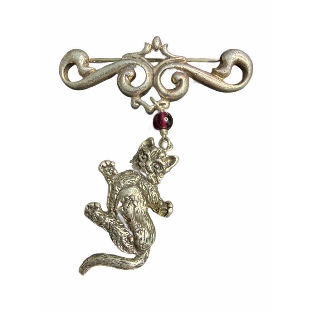 Sterling Silver Cat Pin Brooch Sterling 10.5 Grams DB Sterling Rare Victorian?